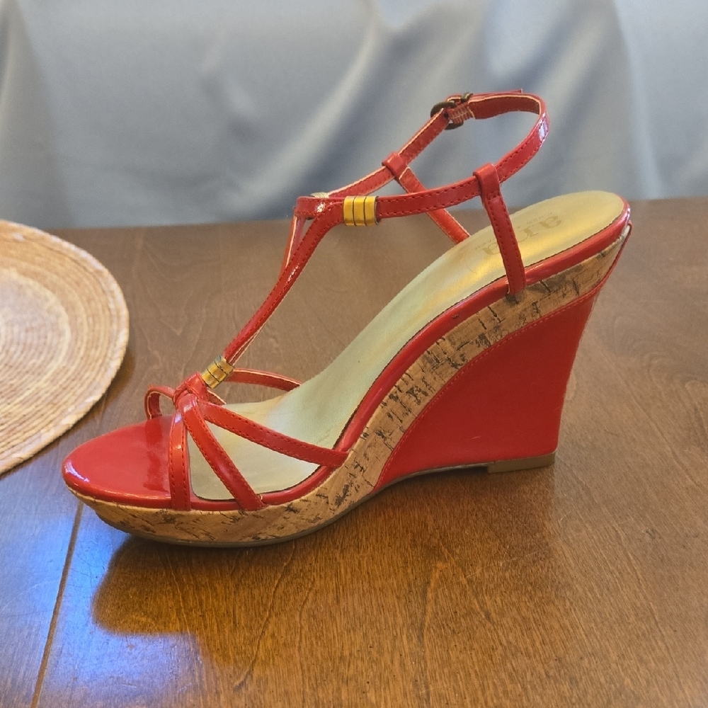 a.n.a Red High Heeled Sandals with T-Strap Design